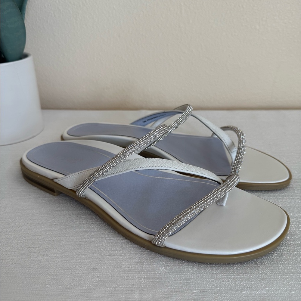VIONIC Prism White Silver Rhinestone Strap Orthotic Slide Sandals Womens 10M